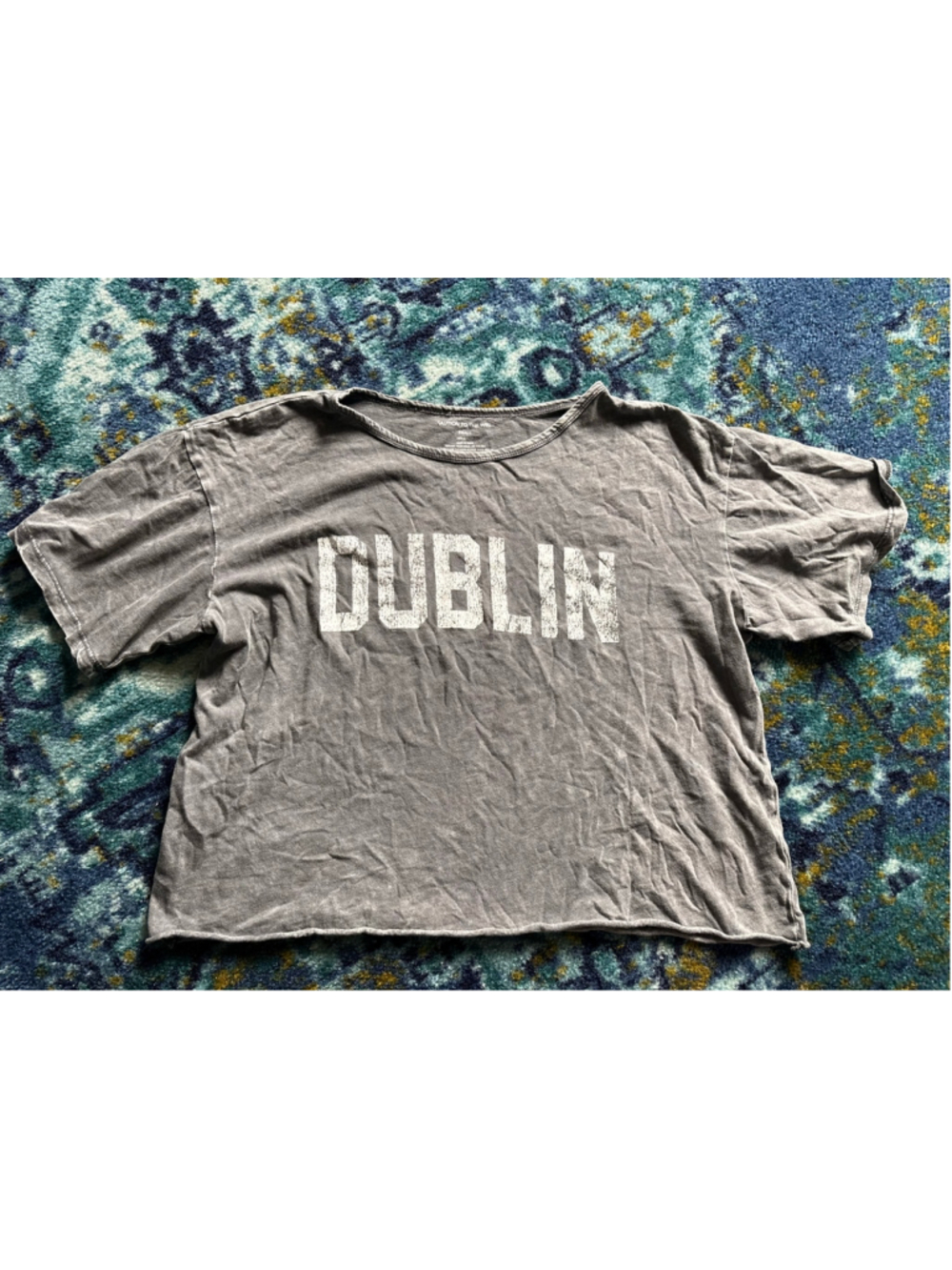 Anthropologie Caution to the Wind Dublin Gray Acid Wash Crop Top Tee Small
